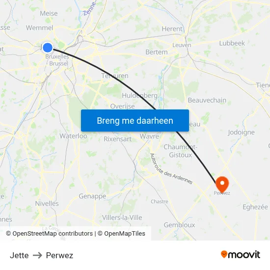 Jette to Perwez map