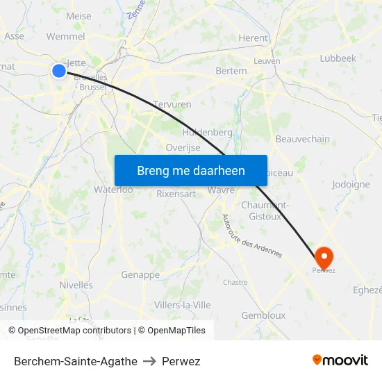 Berchem-Sainte-Agathe to Perwez map