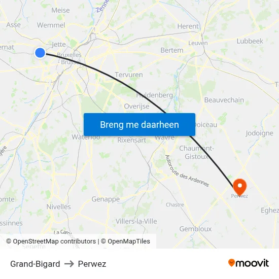 Grand-Bigard to Perwez map