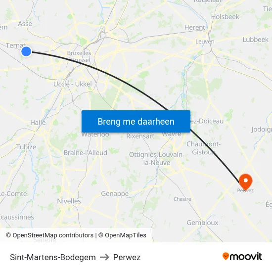 Sint-Martens-Bodegem to Perwez map