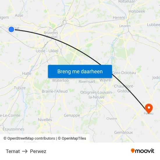 Ternat to Perwez map