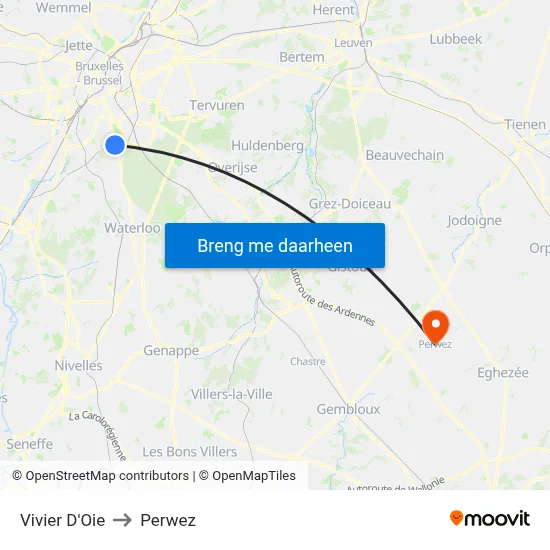 Vivier D'Oie to Perwez map