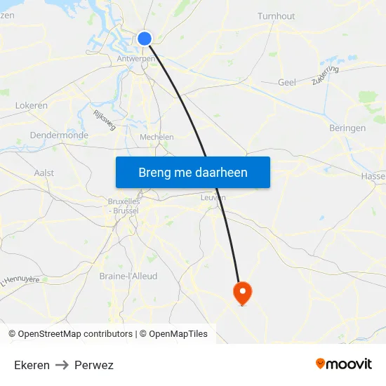 Ekeren to Perwez map