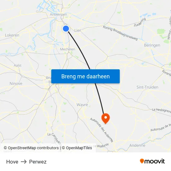 Hove to Perwez map