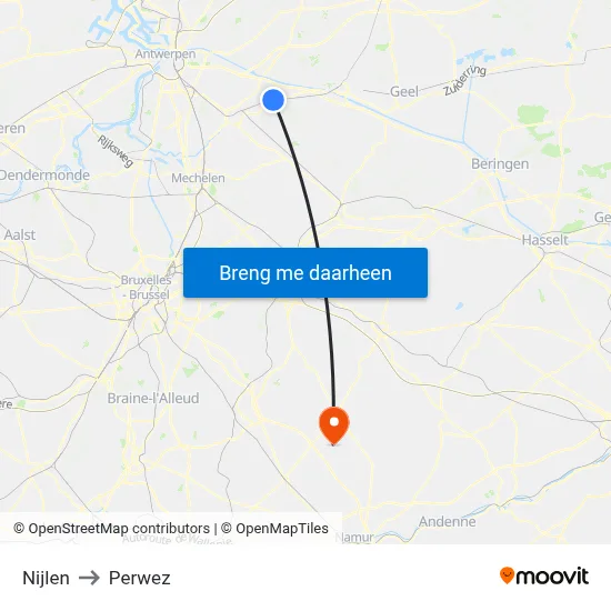 Nijlen to Perwez map