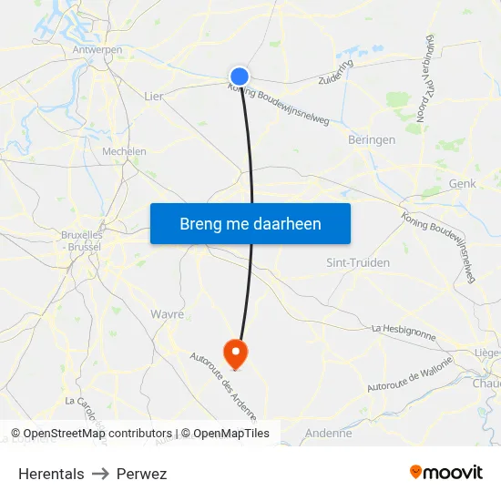 Herentals to Perwez map