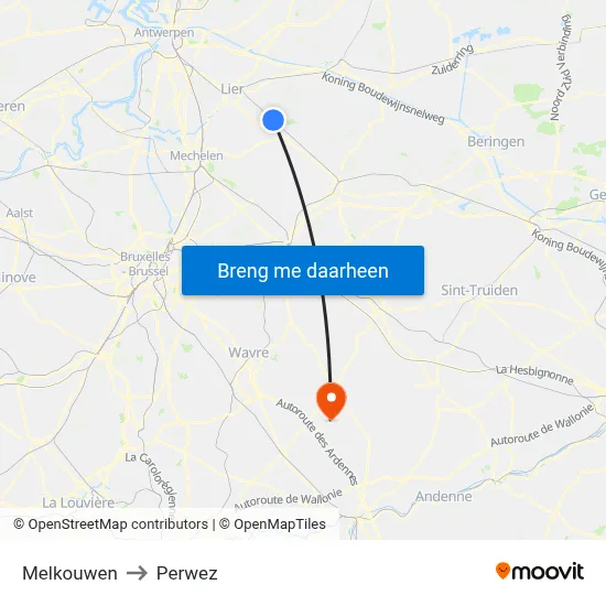 Melkouwen to Perwez map