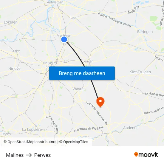 Malines to Perwez map