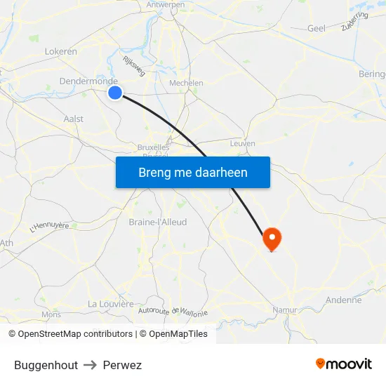 Buggenhout to Perwez map