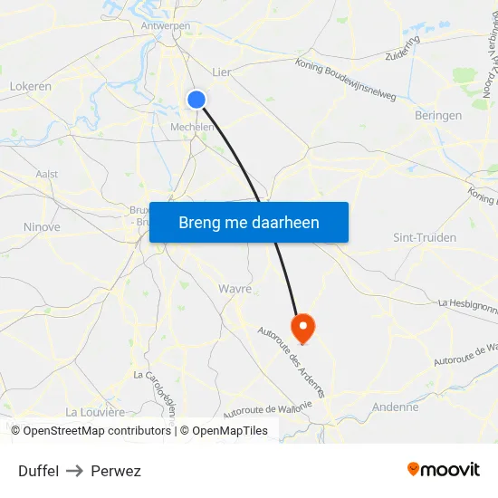 Duffel to Perwez map