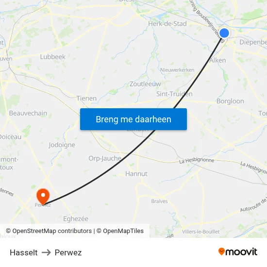 Hasselt to Perwez map