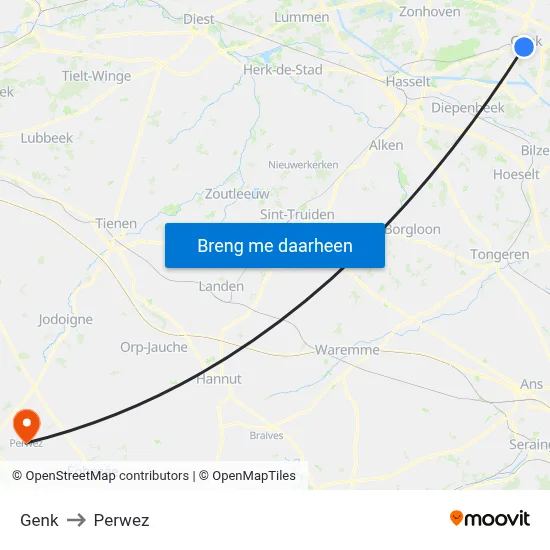 Genk to Perwez map