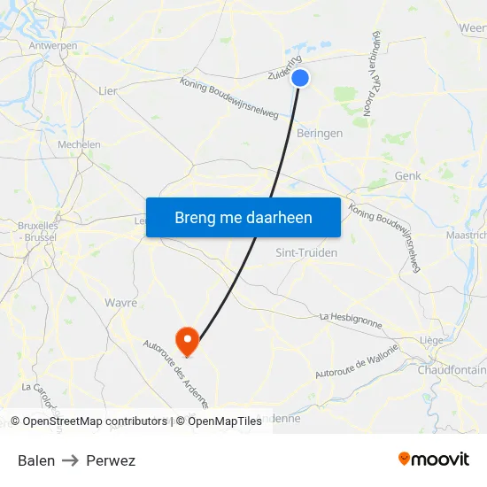 Balen to Perwez map