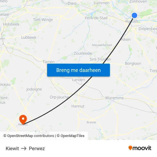 Kiewit to Perwez map
