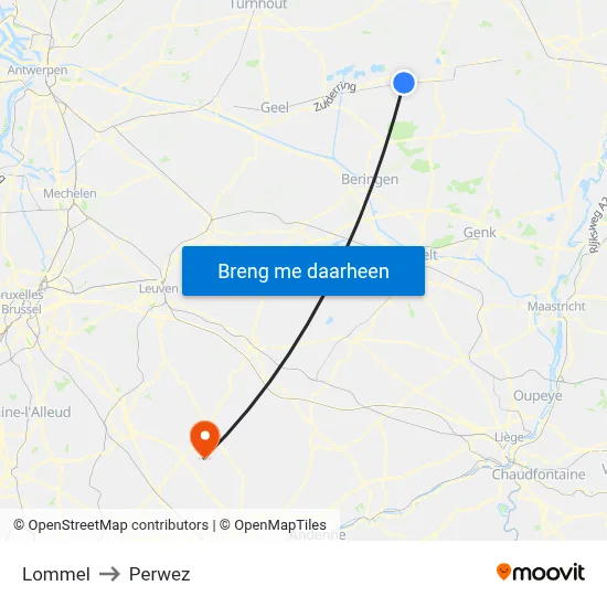Lommel to Perwez map