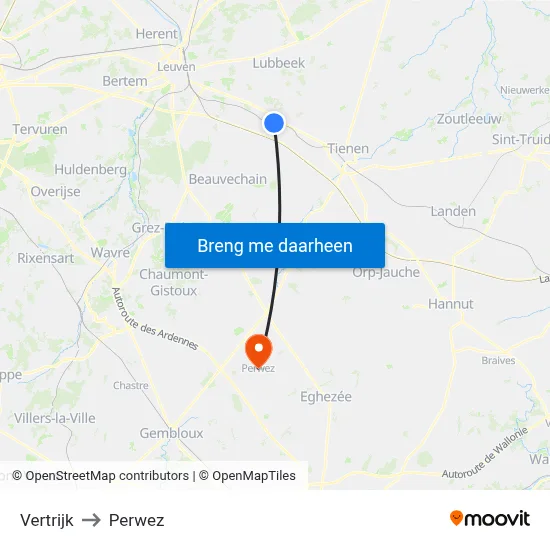 Vertrijk to Perwez map
