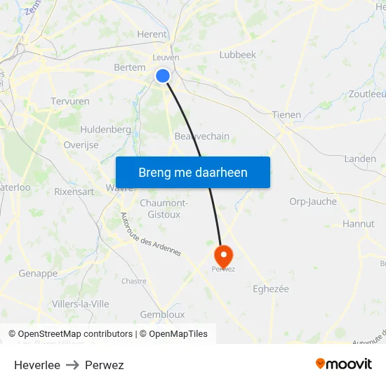 Heverlee to Perwez map