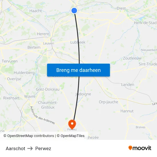 Aarschot to Perwez map