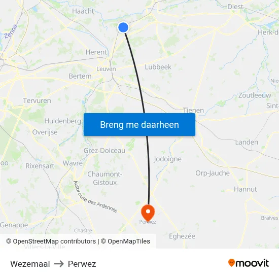 Wezemaal to Perwez map