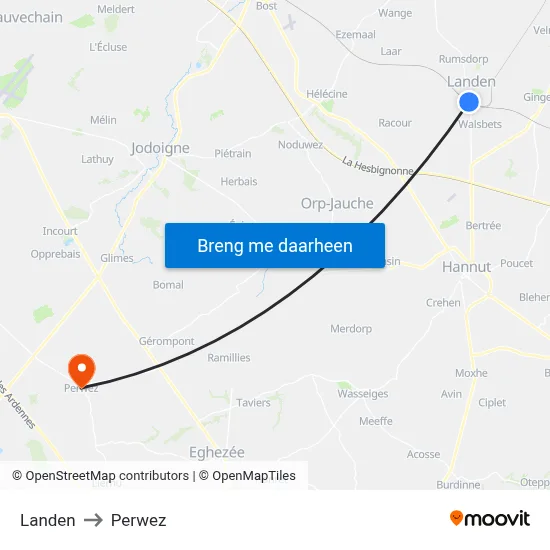 Landen to Perwez map