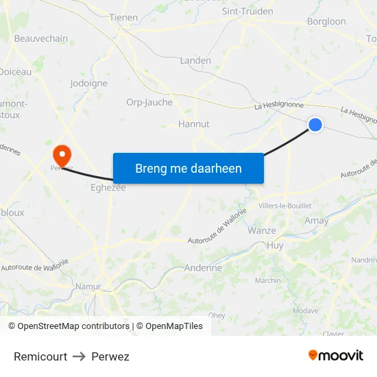 Remicourt to Perwez map