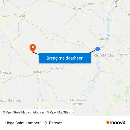 Liège-Saint-Lambert to Perwez map