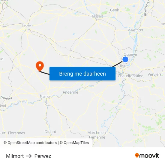 Milmort to Perwez map