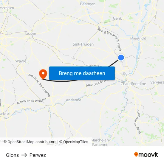 Glons to Perwez map