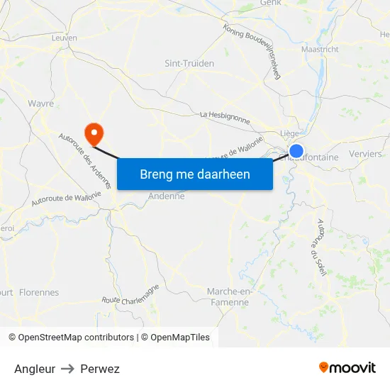 Angleur to Perwez map