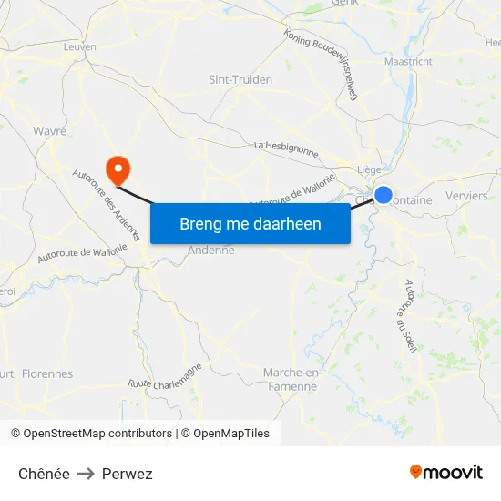 Chênée to Perwez map