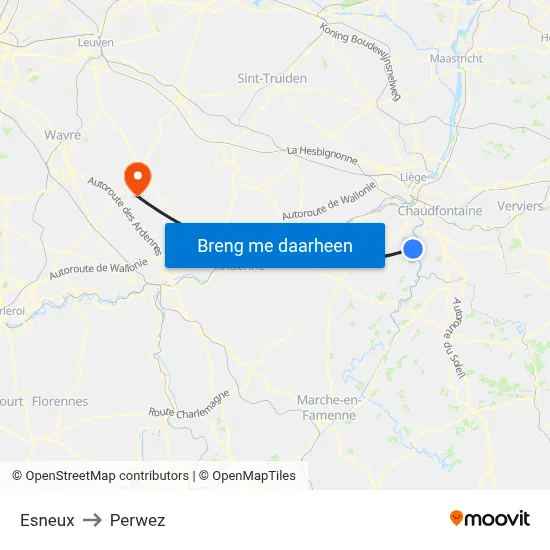 Esneux to Perwez map