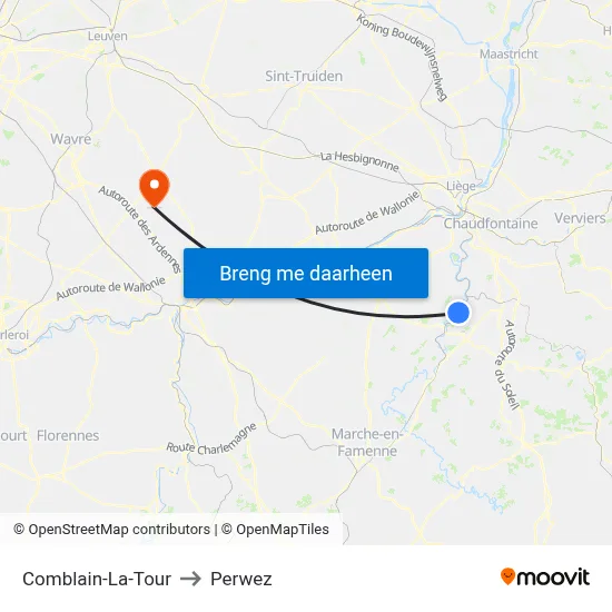 Comblain-La-Tour to Perwez map