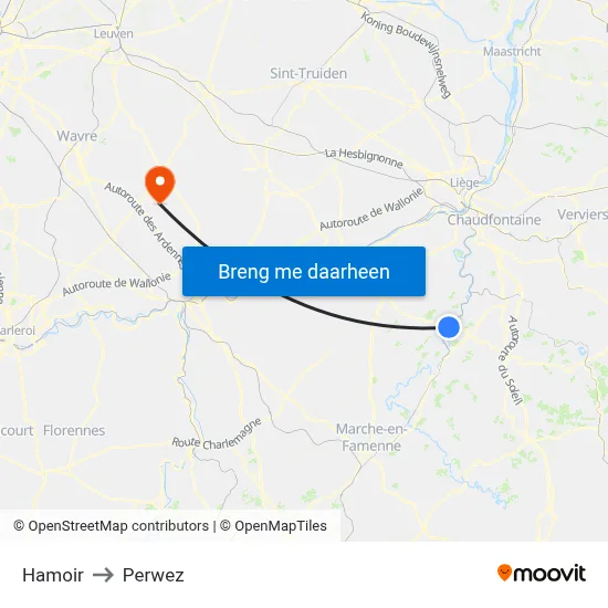 Hamoir to Perwez map