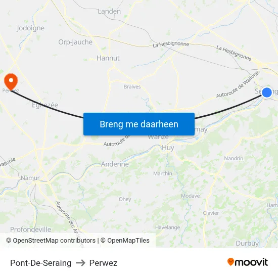 Pont-De-Seraing to Perwez map