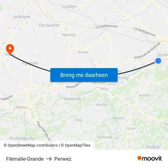 Flémalle-Grande to Perwez map
