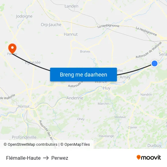 Flémalle-Haute to Perwez map