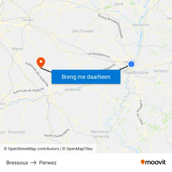 Bressoux to Perwez map