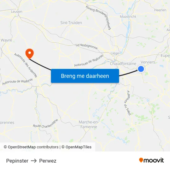 Pepinster to Perwez map