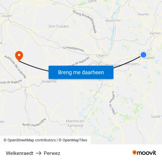 Welkenraedt to Perwez map