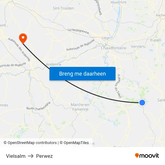 Vielsalm to Perwez map