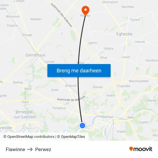 Flawinne to Perwez map