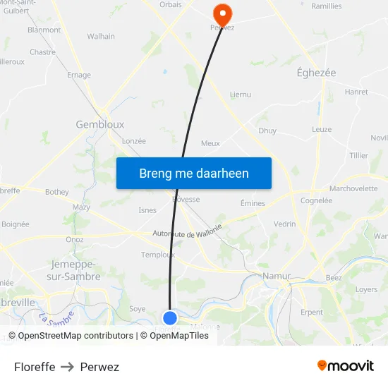 Floreffe to Perwez map