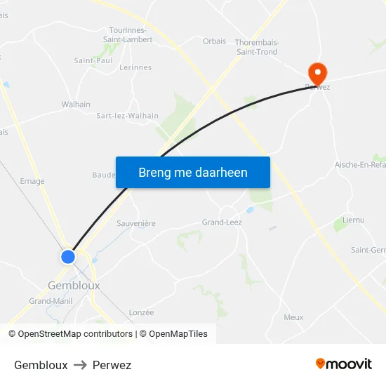 Gembloux to Perwez map