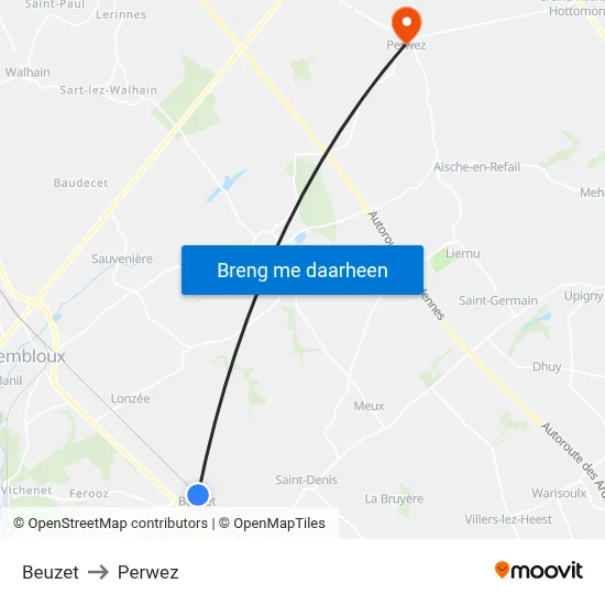 Beuzet to Perwez map