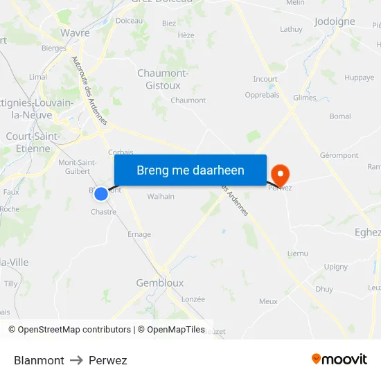Blanmont to Perwez map