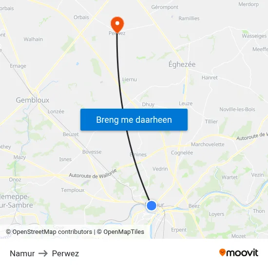 Namur to Perwez map