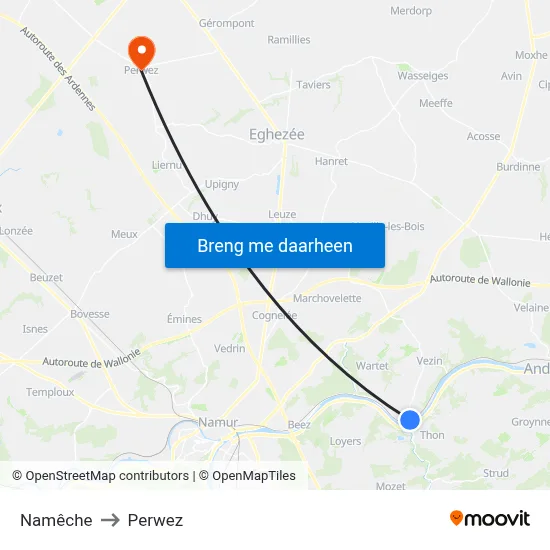 Namêche to Perwez map