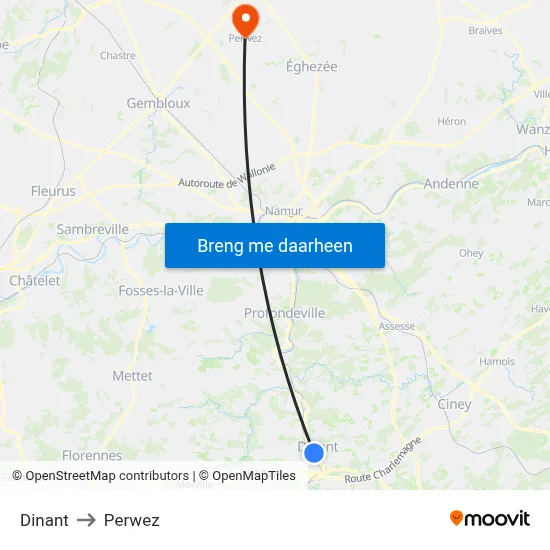 Dinant to Perwez map