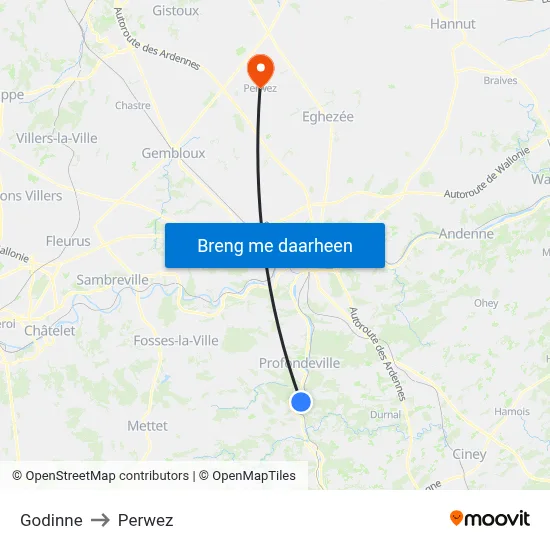 Godinne to Perwez map