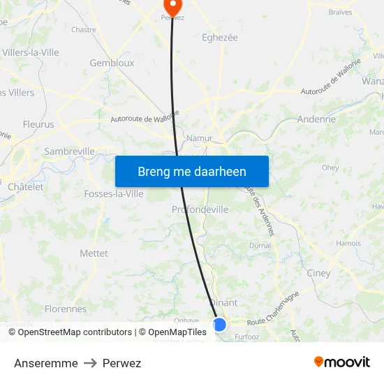 Anseremme to Perwez map